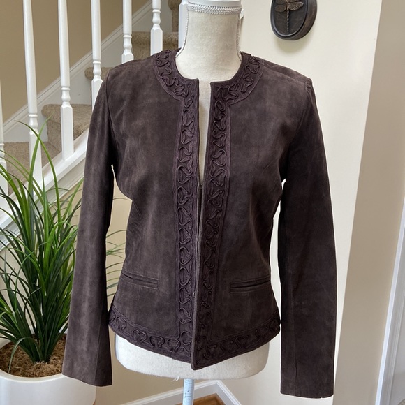 Chico's Chocolate Brown Suede Leather Jacket SZ 1 - Picture 10 of 12